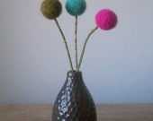 Needlefelted pom pom flower arrangement trio fun pops of color
