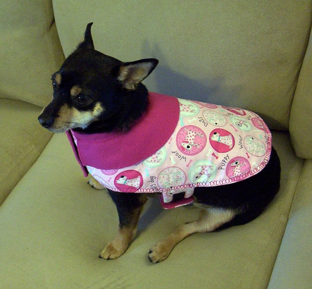 Non-Profit - The Peanut Collection presents Extra Small XS Dog Jacket Coat Pink Spotty Dogs in Rounds - Charity Donation to Animal Rescue