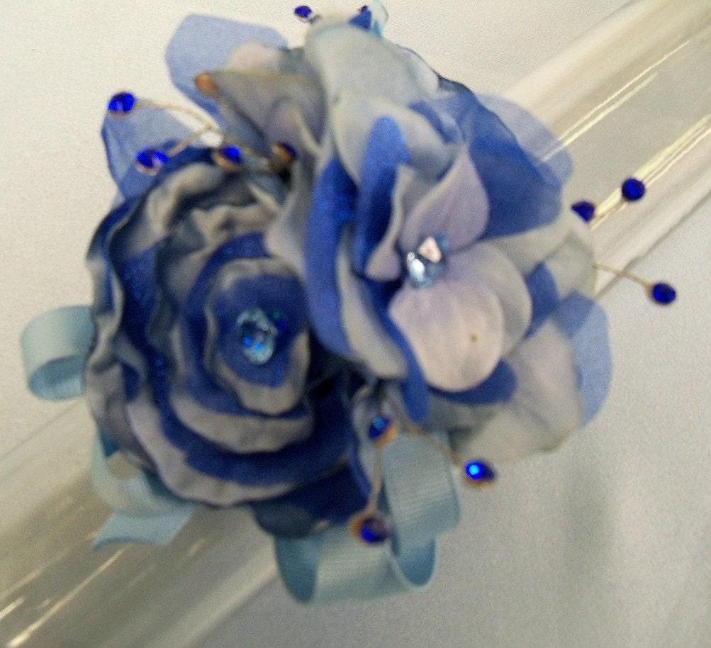 Blue Prom Corsage Wristlet