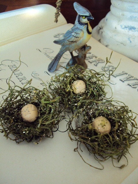 Bird Nests and Small Eggs Glittered Ornament