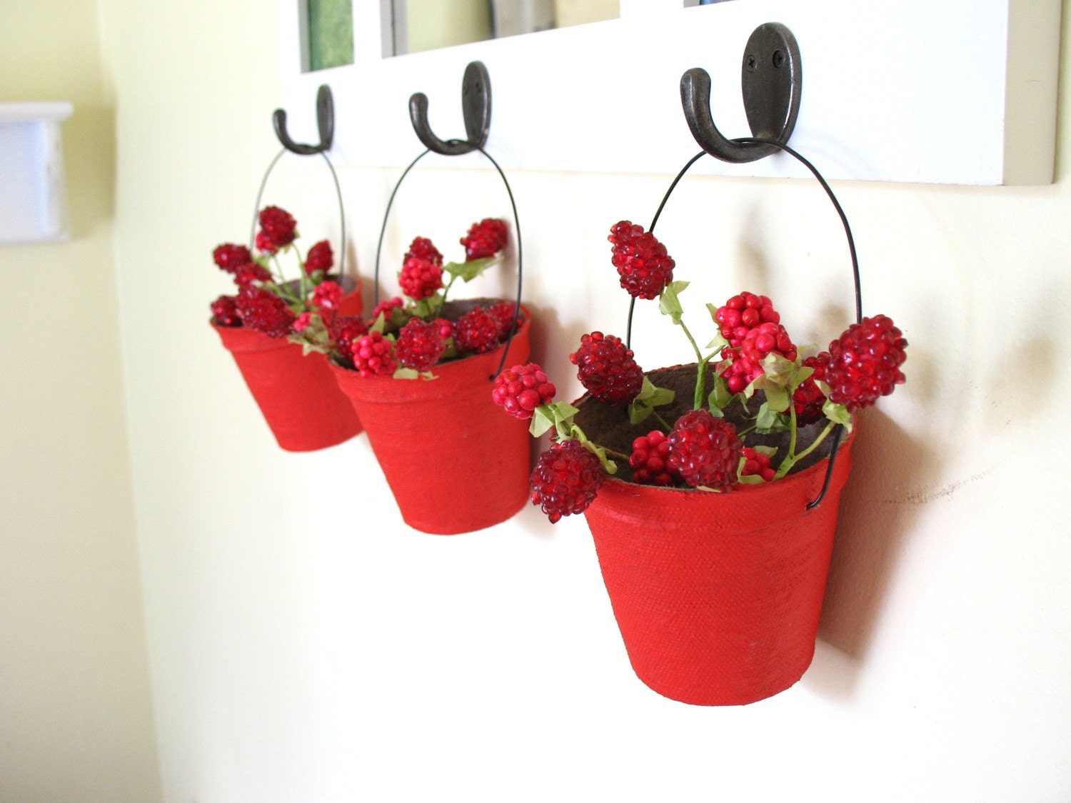 SALE .
 posy baskets in poppy red . four papier mache vintage-inspired candy 
containers