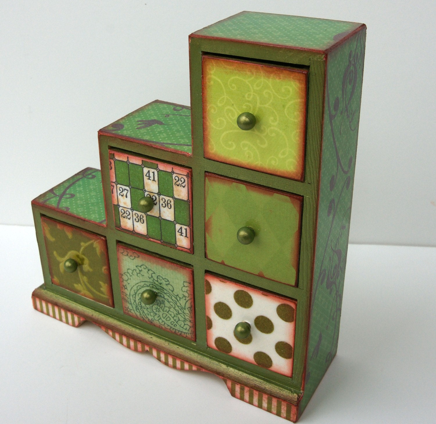 Green
 Asymmetrical Six Drawer Trinket Box