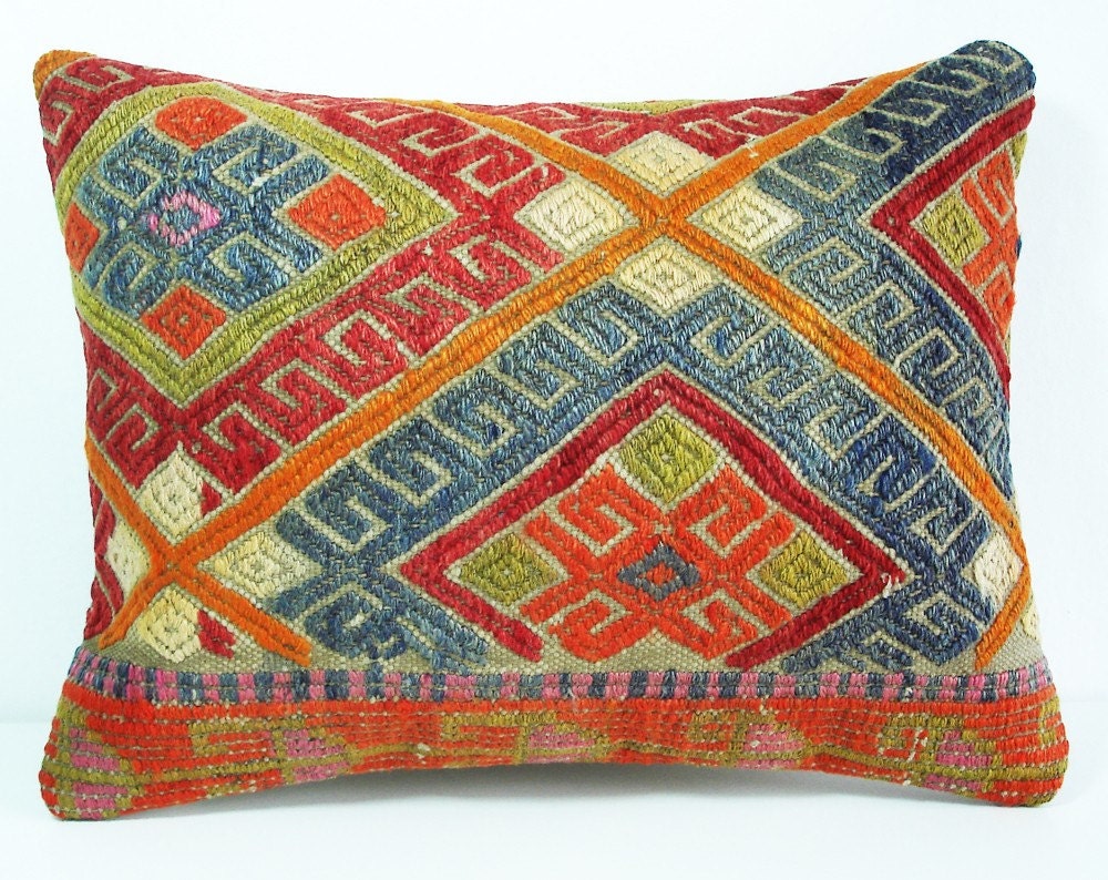 Hand Embroidered-Turkish Antique Kilim Pillow Cover