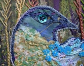 Underbrush Bird Original Embroidered Silk Painting Textile Art