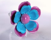 Blue and pink refashioned vintage earring ring