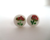 Ceramic Flower Hand Painted Post Earrings