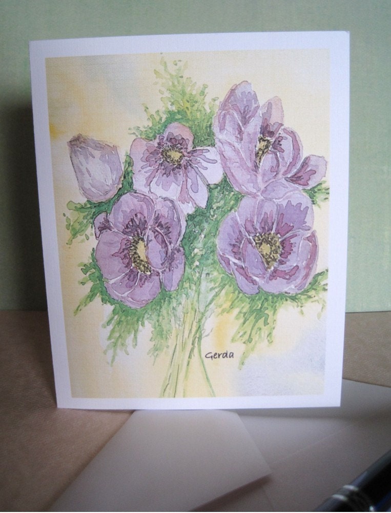 Purple Peonies watercolor card