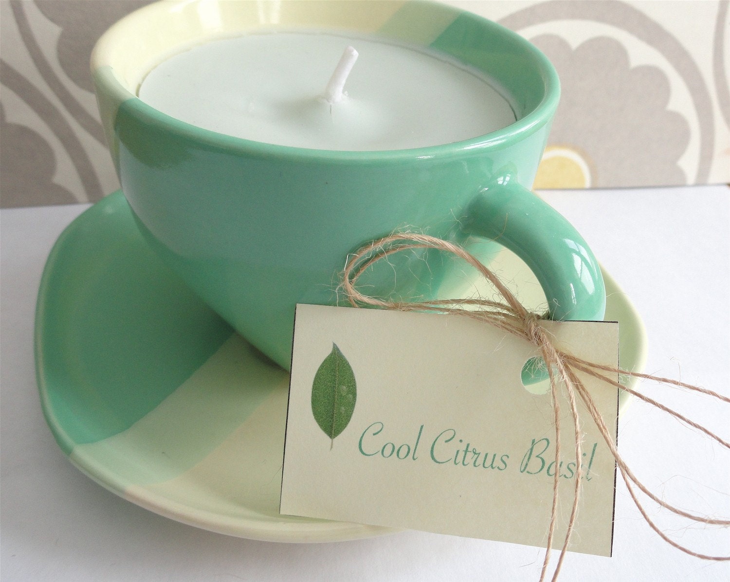 COOL CITRUS BASIL Handcrafted Soy Teacup Candle (7 oz.)