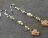 Earrings With Pink Glass Heart And Pearl Freshwater