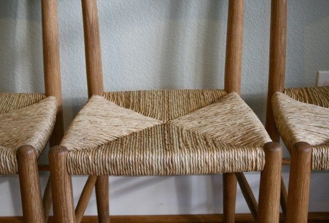 1960s era White Oak Dining Chair with Natural Rush Woven Seat