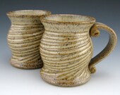 Sweetly Carved Handmade Pottery Mugs - 8 oz - Frosty Brown with  Full Carving - Ready to Ship