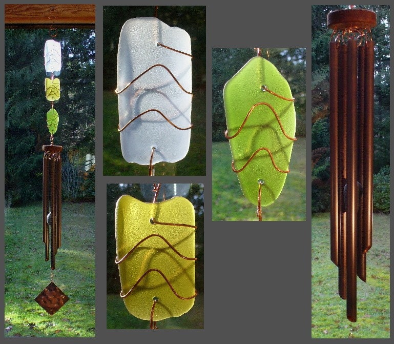 Windchime Stained Glass Beach Glass Aged Copper