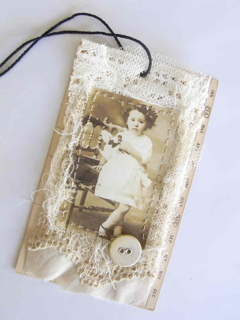Altered Art Tag - Sepia and Cream