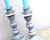Pair of Cottage Style Gray Candlesticks