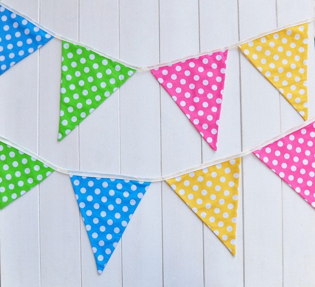Polka
 Dot Fabric Bunting - Party Flags Banner (10 Flags)