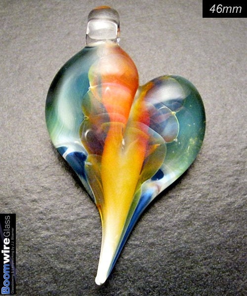 Glass lampwork focal heart pendant. Gorgeous handmade jewelry for necklace, display or gift. Boomwire Glass