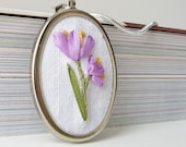 Purple Crocus Necklace. Silk Ribbon Embroidery