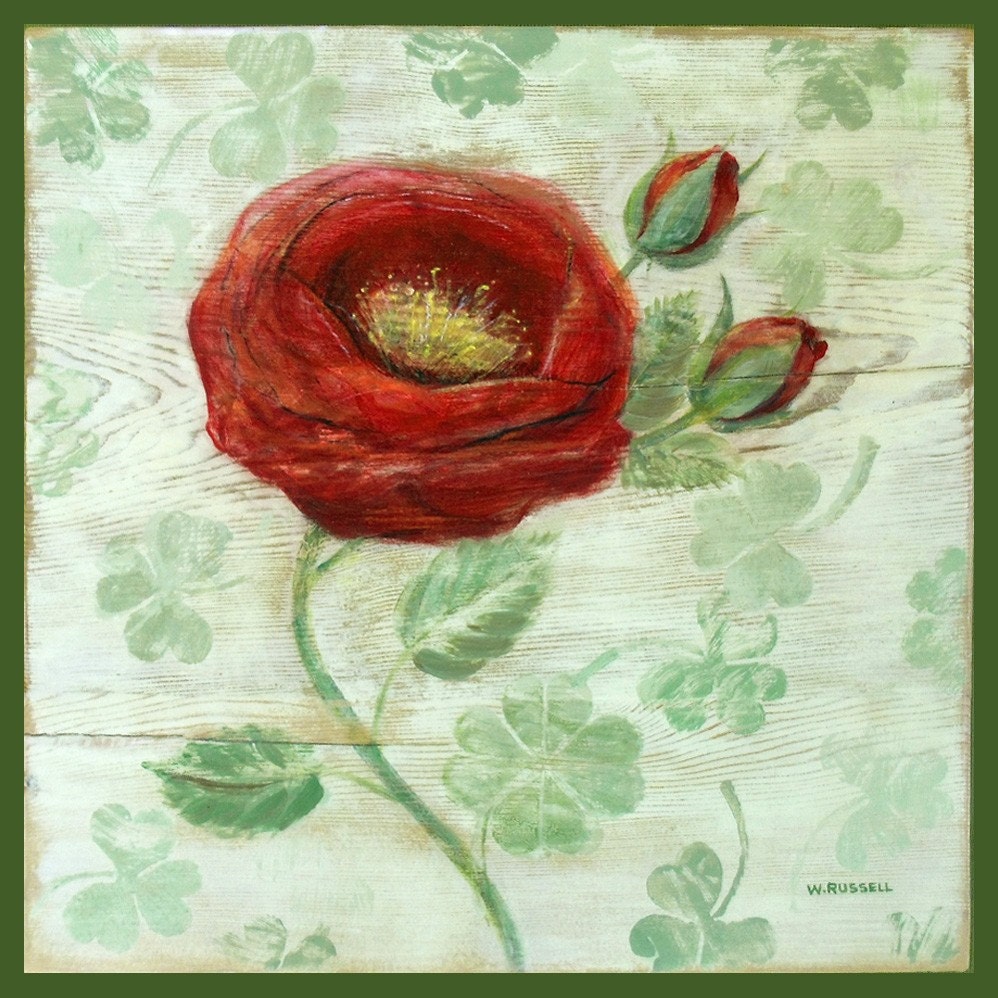 Original Folk Art Painting on Wood-Wild Irish Rose