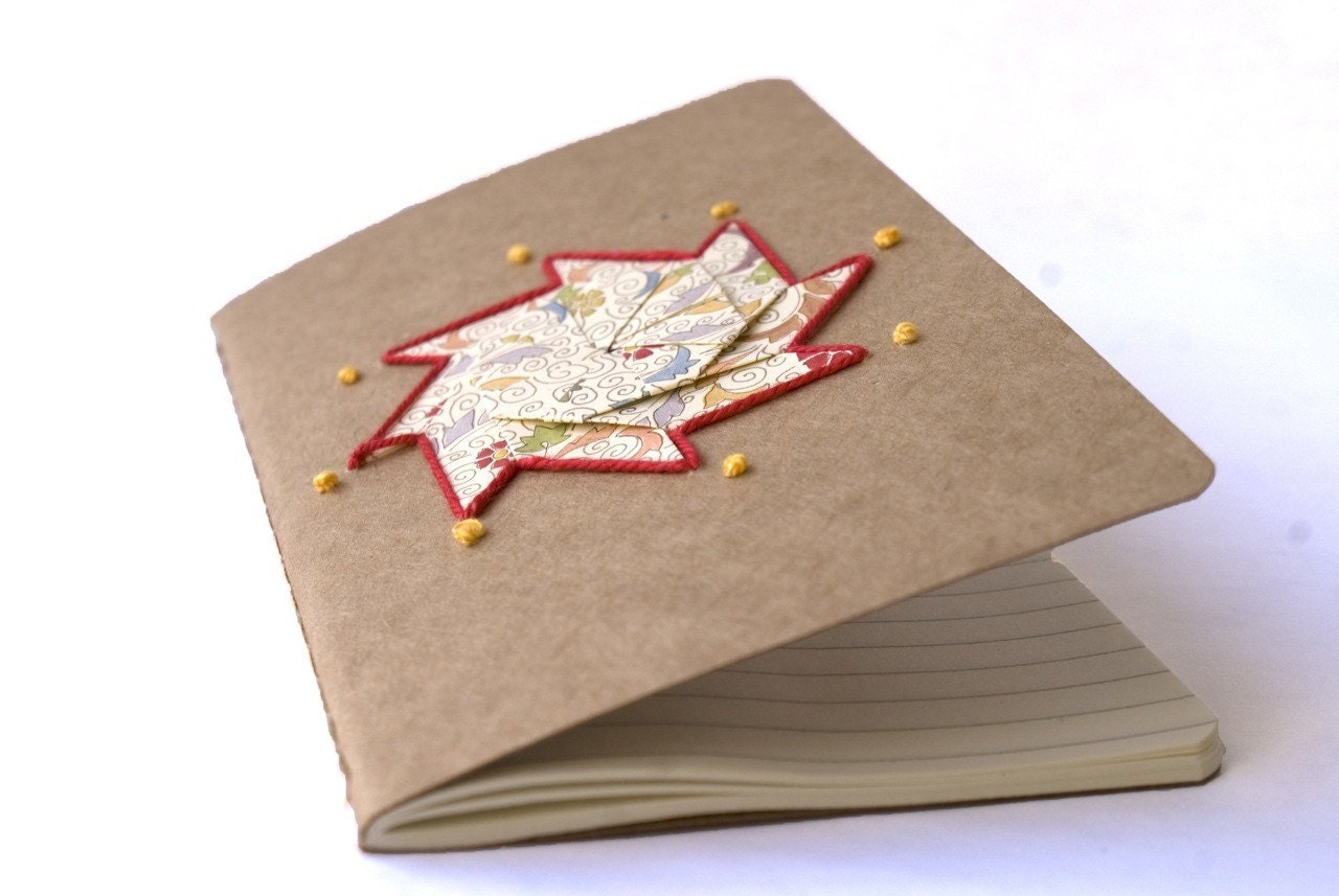 Origami embroidered moleskine - Happiness