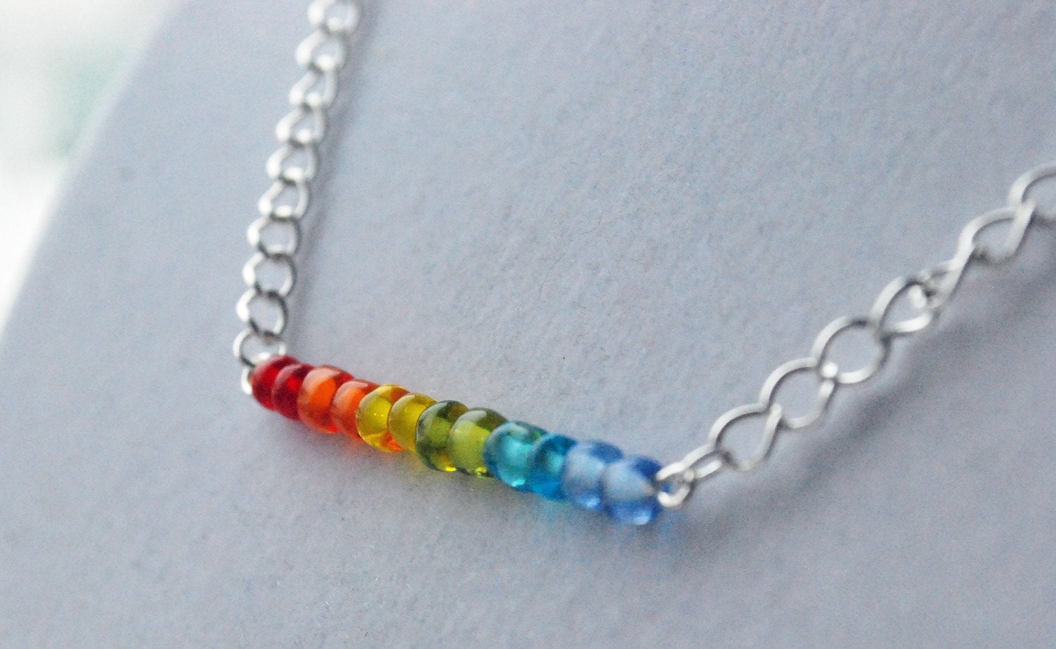 Over the Rainbow Glass Beaded Silver Necklace