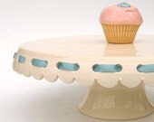 Large Cake Stand - 12 inch - Eyelet Ribbon in Vanilla Cream - MADE TO ORDER
