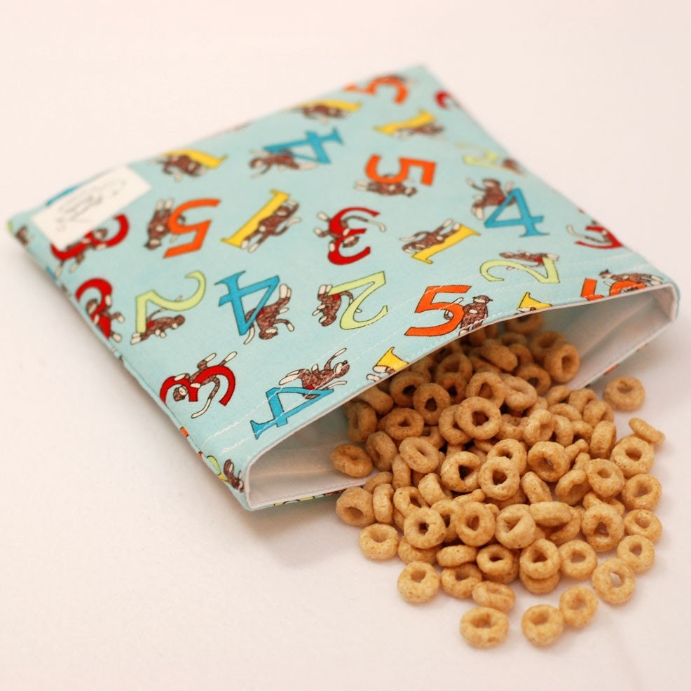 By the Numbers Sock Monkeys - MamaMade Reusable Sandwich Bag