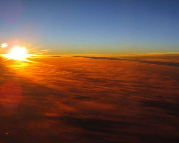 Picture of a Sunrise from a Plane. 8x10 Affordable Fine Art Photography. Stunning Winter Sunrise with Bright Bold Colors.