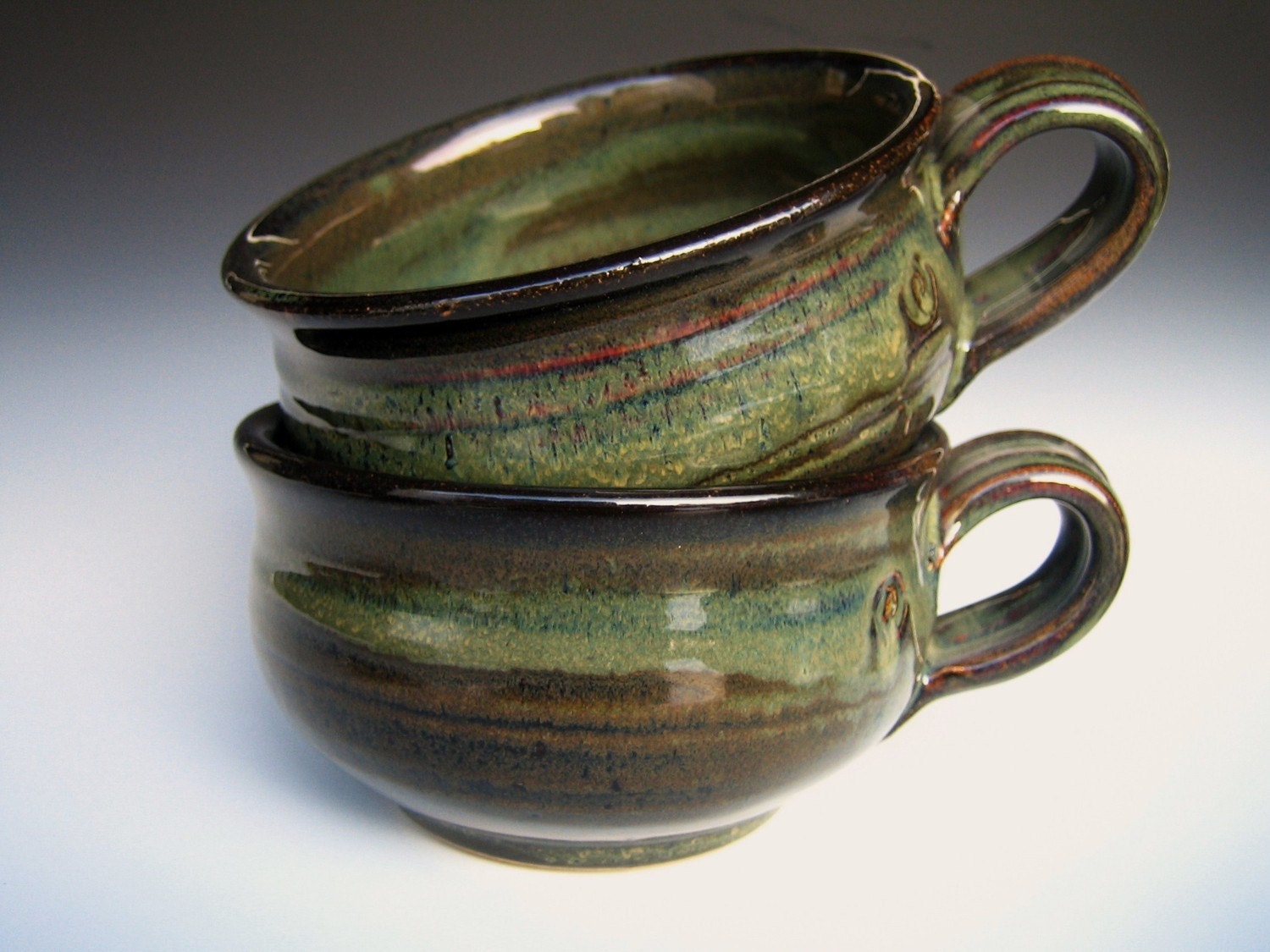 French Onion Soup Bowl Mug Large Green Glaze