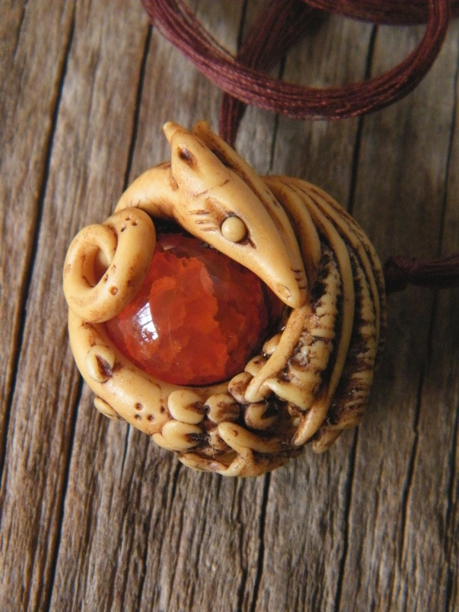 Little Dragon necklace with fire agate 014