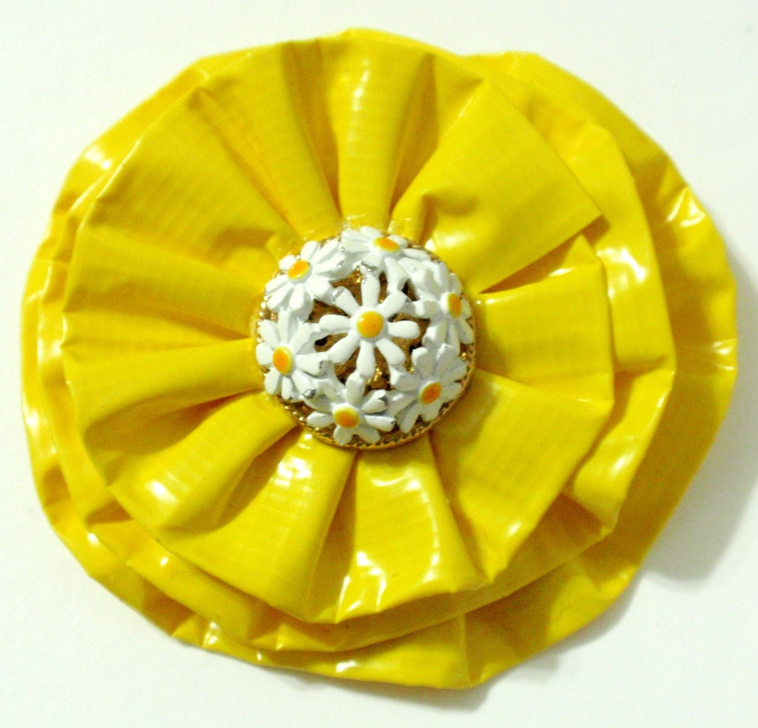 Bright Yellow Daisy Flower Lapel Hat Purse Stick etc Pin Brooch Handmade with Duck Tape Duct Tape and Recycled Goodies Uber Cute and OOAK