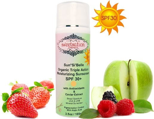 Sun Si Belle Organic Triple Action Moisturizing Sunscreen SPF 30, tinted, with brightening action, 3.3oz -FDA approved