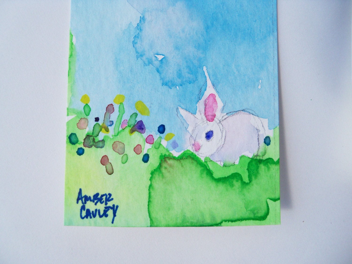 Handmade Watercolor Spring Easter Bunny Bookmark