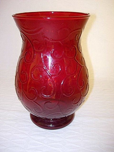 Ruby Red Scrolled Art Glass Vase By Teleflora   Classical Shape