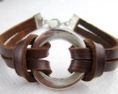 deep brown cowhide leather metal beads bracelets r011