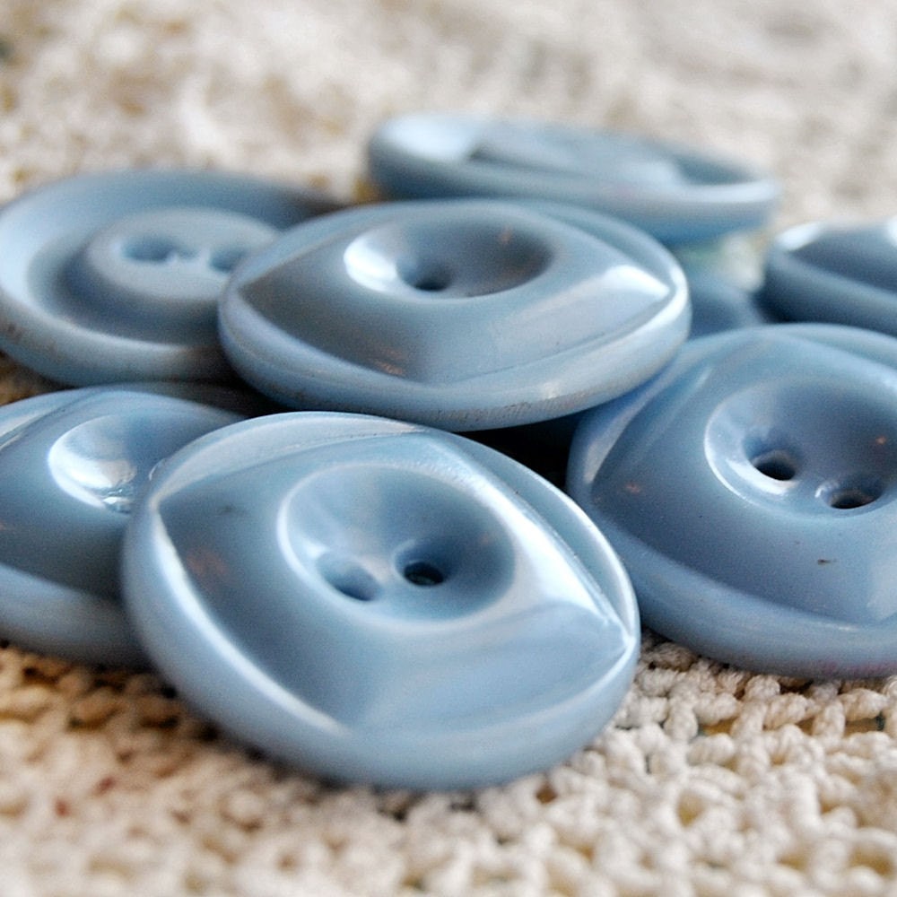 Vintage 1950s Baby Blue Plastic Buttons Set of 9