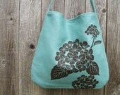 Eco-friendly Hemp Bag with Hydrangea - Turquoise