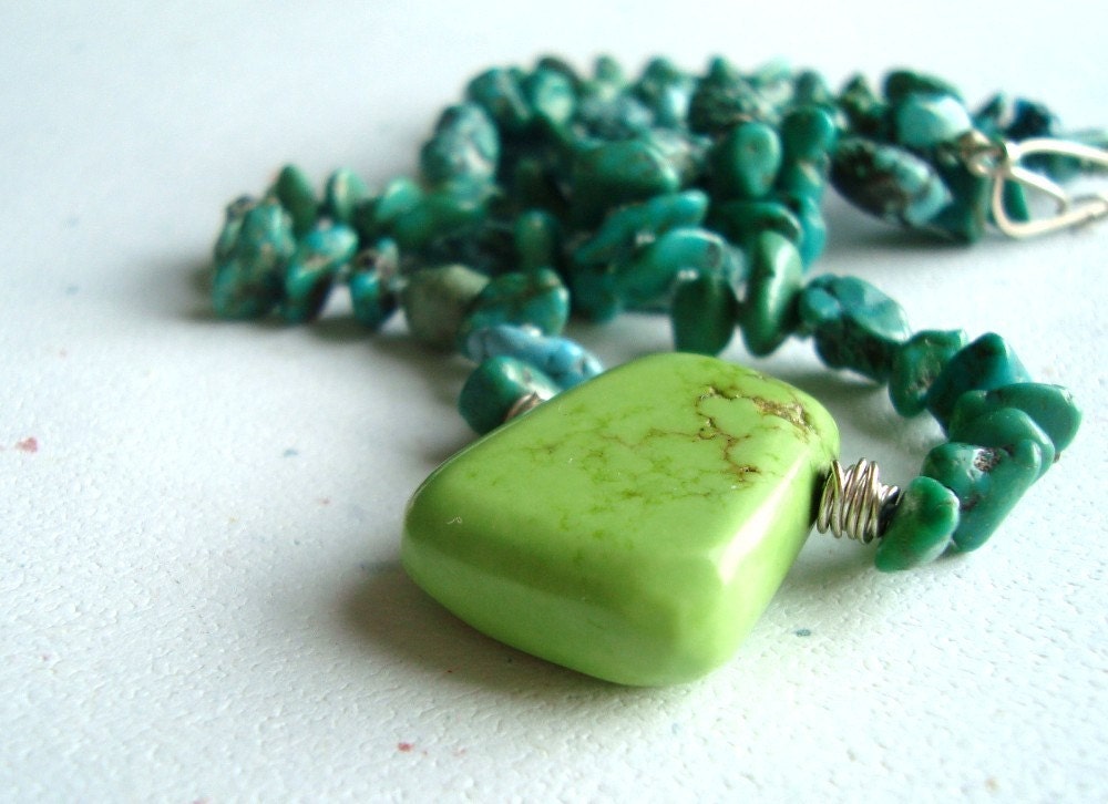 Lime Magnesite Turquoise Sterling Silver Necklace - Beach Bound