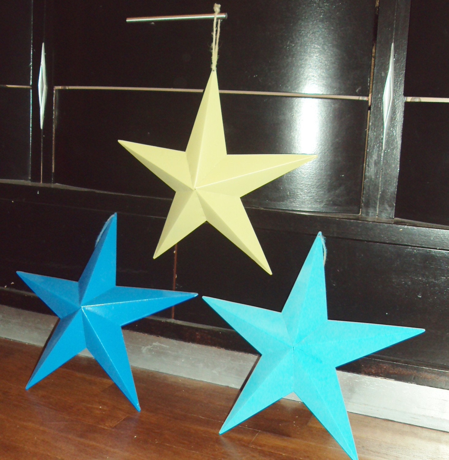 Set of 3 Tin Star Wall Art Decor Blue Green Teal