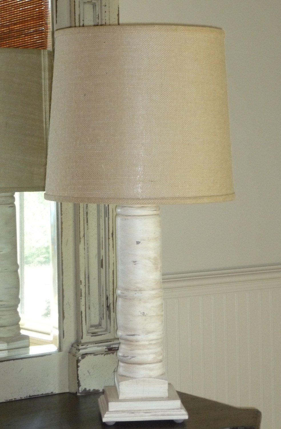 White Washed Grand Porch Column Table Lamp