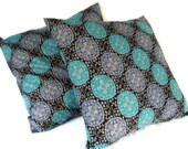 Batik Pillows 16 x 16, Set of 2, Blue, Teal, Charcoal