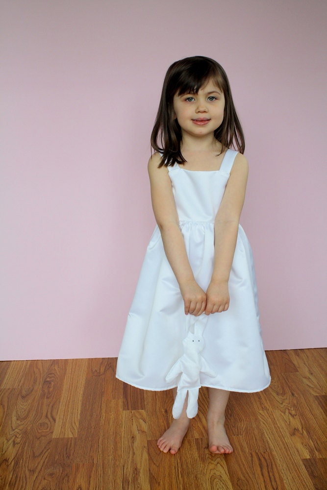 Simply Sweet Flower Girl/ Special Occasion Dress in Bridal Satin. White or Ivory. Child Sizes 3-6x. Lizeee