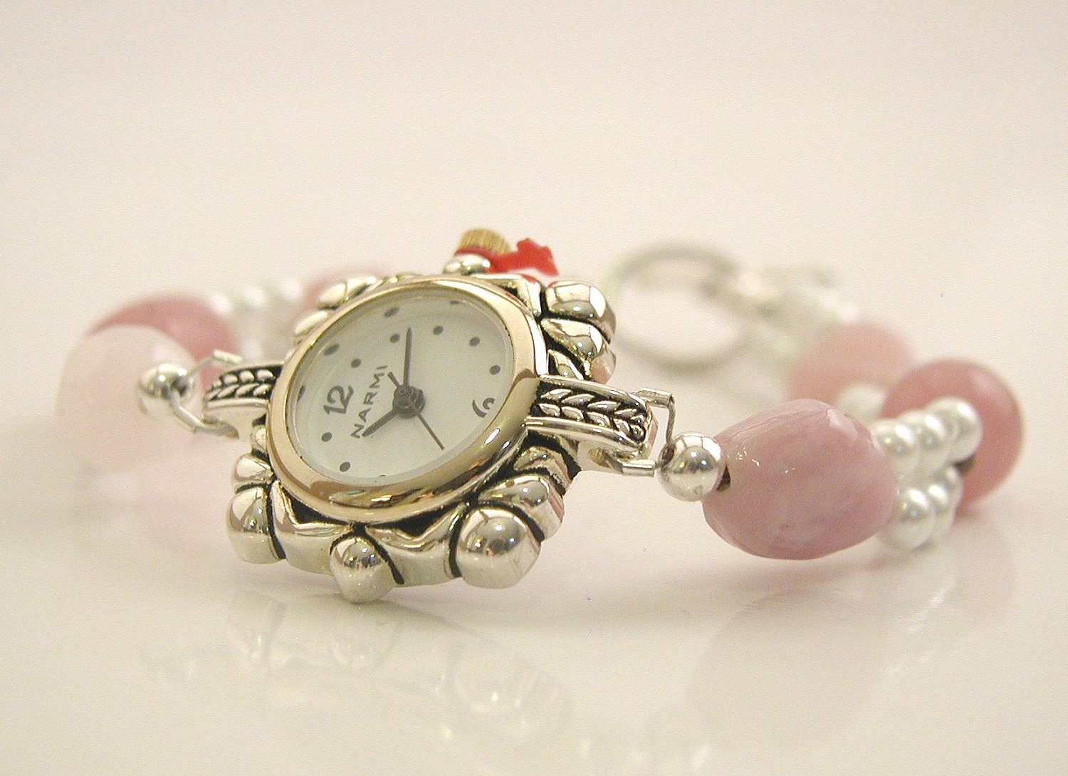 Pink and Double Stranded Pearl Elegant Beaded Watch