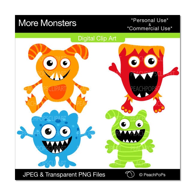 Grr Argh More Monsters - ORIGINAL Digital Clip Art Illustration set  - cute, silly, red, blue, green, orange - Personal & Commercial Use