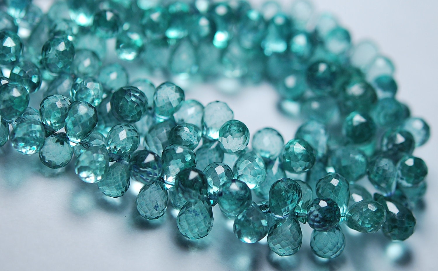 7 Inches --Great Finest  --Teal Blue ZIRCON Color Mystic Quartz Faceted Tear Drops Size 8-10mm Approx