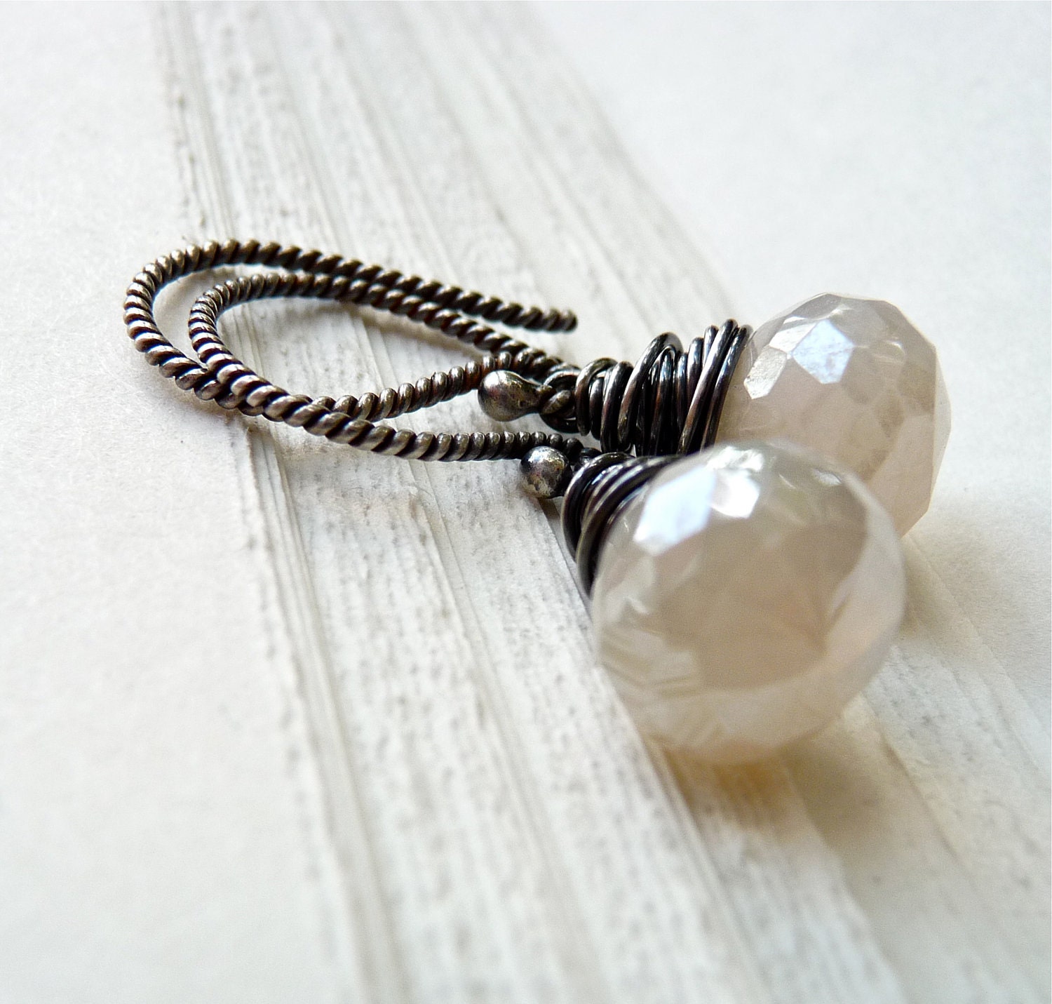 Mystic Pearl Chalcedony Earrings - Handmade Oxidized Sterling Silver and Mystic Pearl Chalcedony Onion Earrings