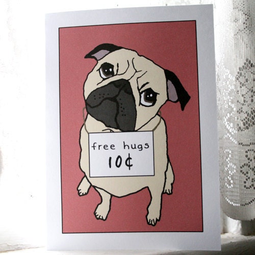 Pugs and Free Hugs Cards - Set of 4