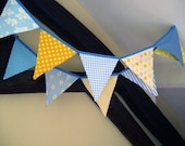 Random 10 fabric bunting/banner in blue and yellow....SUNSHINE and BLUE SKIES