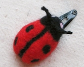 LADYBUG HAIR CLIP, needle felted in bright red and black from pure wool