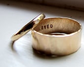 Rustic 14k Yellow Gold Hammered Unique Wedding Ring Set