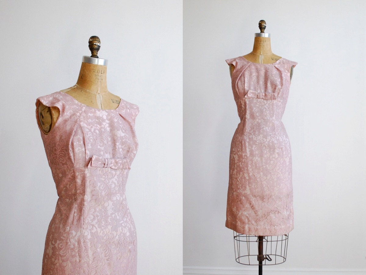 vintage 50's blush pink lace wiggle dress with mermaid tail